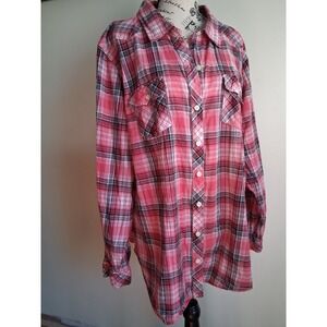 Torrid Womens Pink Black Plaid Button Down Shirt Long Sleeve Plus Size 3 3X